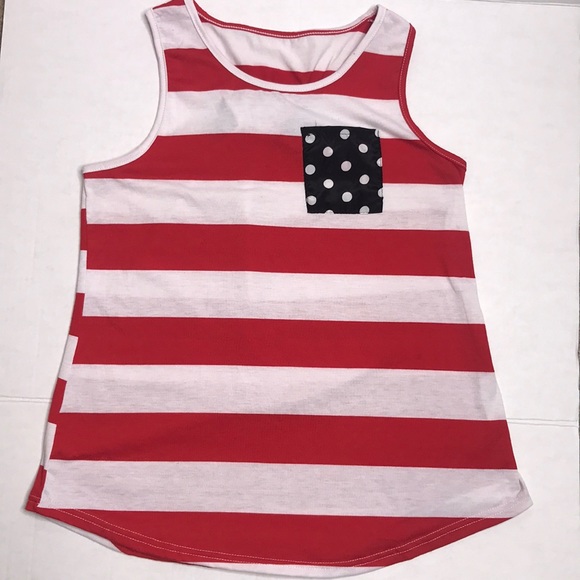 Tops - Red/White Striped Polkadot Racerback Bow Tank M